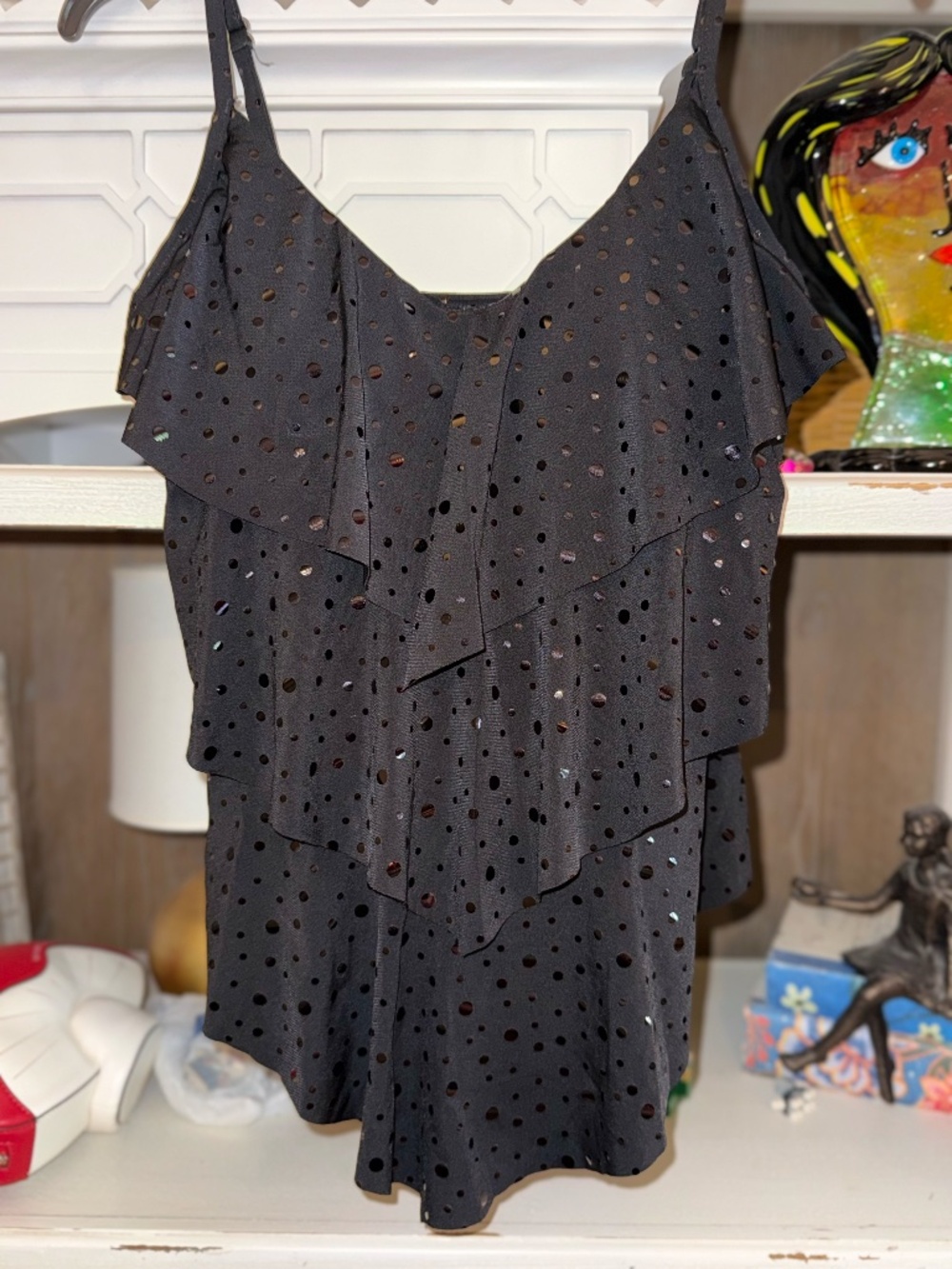 Magicsuit sz 8 black tankini rita? embellished ruffled swimsuit top - Picture 3 of 4